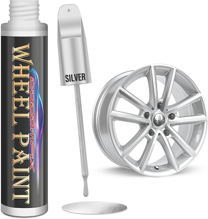 Silver Wheel Touch Up Paint, Chrome Rim Paint for Curb Rash, Wheel Scratch Repair Kit for Chrome, Alloy, Aluminum, Enamel, Universal Silver Automotive Touch Up Paint Pen (1 fl oz)