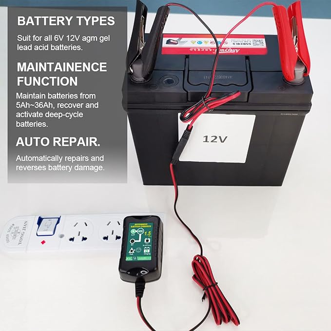 Vemote Trickle Battery Charger Maintainer, 12V / 6V Automatic Smart Battery Charger for Automotive Car Motorcycle Lawn Mower Marine Boat RV ATVs Sealed Lead Acid Battery