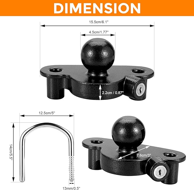 TOPSHINE Trailer Hitch Lock Universal Ball Tow Coupler Security Lock Anti-Theft Fits 1-7/8", 2", and 2-5/16" Couplers, Heavy Duty Steel for Towing Trailers Caravans, Black