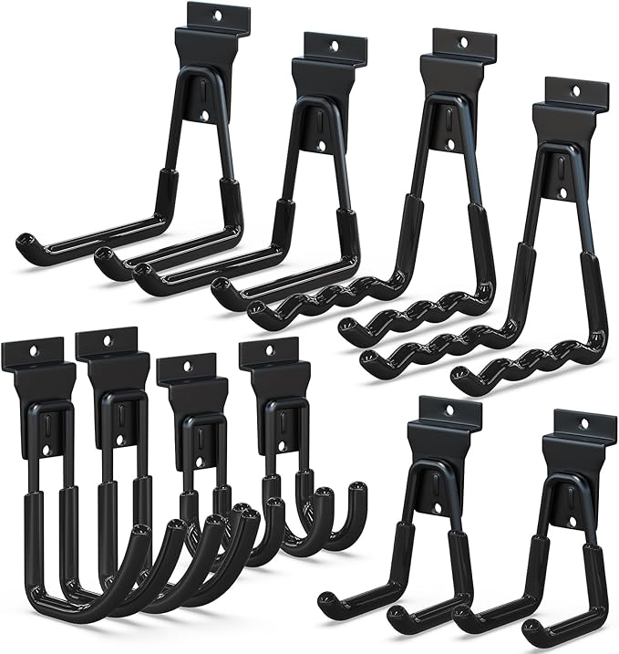 3-H Slatwall Hooks 10 Pack Heavy Duty Multi Sizes, Slatwall Accessories & Hangers Compatible with Proslat Handiwall Crownwall StoreWALL, Garage Slat Wall Hooks for Tools & Daily Items