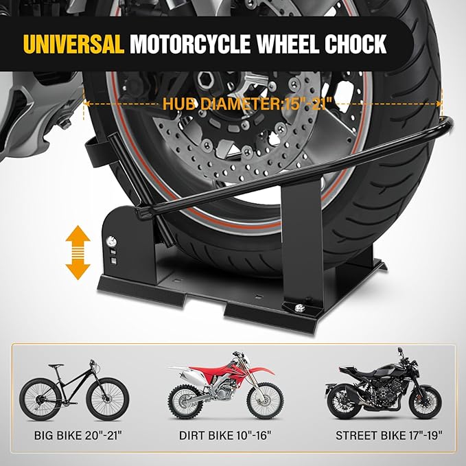 Nilight Motorcycle Wheel Chock 1800 lbs Capacity Wheel Cradle Holder Heavy-Duty Standard Steel Motorcycle Front Wheel Stand with 3 Adjustable Holes for 15"-21" Off-Road Motorcycles Black