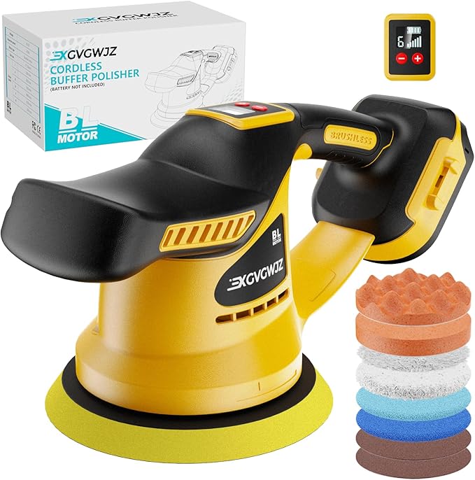 Cordless Buffer Polisher for Dewalt 20V Battery, 450W Brushless Car Buffer Polisher Waxer with 6 inch disc, 6 Variable Speed Up to 5200 RPM for Waxing Polishing Scratch Removal (Tool only)