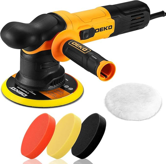 Car Buffer Polisher: 6 Inch Dual Action Orbital Buffer Polisher, 7 amp, 6 Variable Speed 1800-5500 RPM Random Polisher Kit with 4 Buffing Pads for Car Detailing Polishing Waxing DEKOPRO(Yellow)