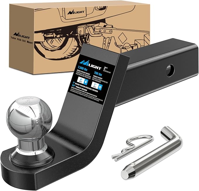 Nilight Fusion Trailer Hitch Mount w/Welded 2 Inch Trailer Ball & Hitch Pin, Fits 2 Inch Receiver, 7500 lbs 4" Drop
