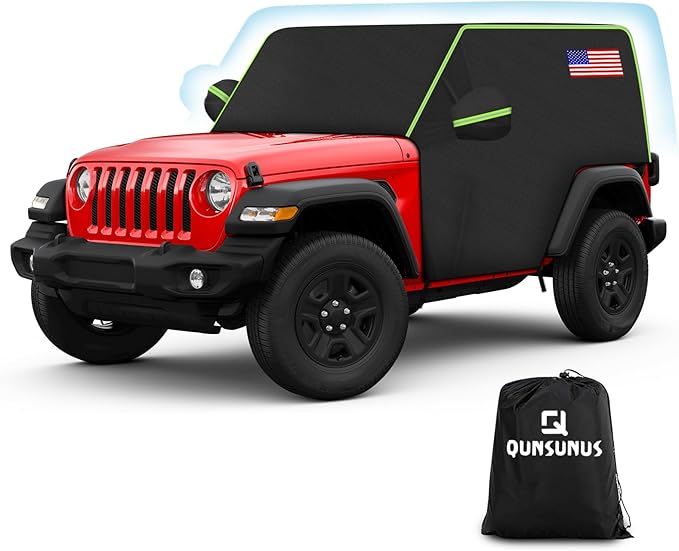 QUNSUNUS Cab Cover for Jeep JK JL 2 Door, Car Half Cover with Cotton Liner and Straps, Outdoor Car Cover Waterproof All Weather with Wind, Sun, UV and Dust Protection