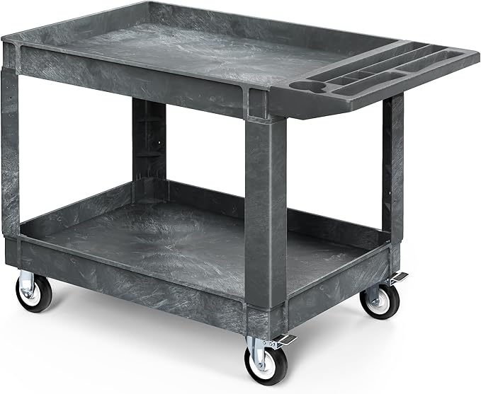 YITAHOME 550 LBS Heavy Duty Utility Cart on Wheels, 2 Shelves Service Cart, Plastic Rolling Tool Carts with Wheels, Gray Maintenance Push Carts for Garage, Home, Restaurant, Jobsite, Office, 45 x 25