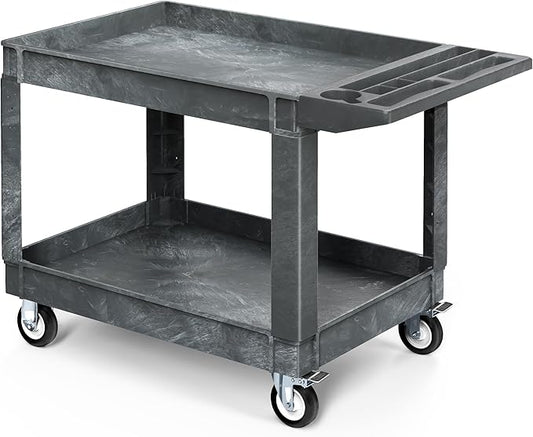 YITAHOME 550 LBS Heavy Duty Utility Cart on Wheels, 2 Shelves Service Cart, Plastic Rolling Tool Carts with Wheels, Gray Maintenance Push Carts for Garage, Home, Restaurant, Jobsite, Office, 45 x 25