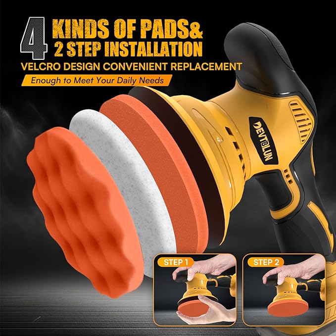 Cordless Car Buffer Polisher Kit for Dewalt 20V Battery(NO Battery),6 In Brushless Dual Action Random Polishing Machine , 8 Variable Speed 5500RPM, Orbital Polisher for Car Detailing,14Pcs Accessories