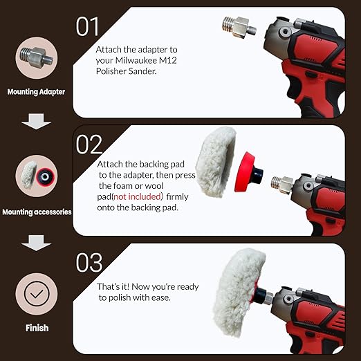 Buffing Polishing Kit for Milwaukee M12 Polisher/Sander,Includes M9 to 5/8-11 Adapter & 3" Backing Pad, Not Including Sponge and Wool Buffing Pads (2pcs)