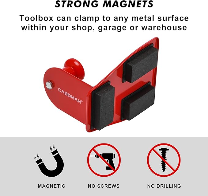 CASOMAN 4PCS Red Magnetic Toolbox Shelf, Tray, Paper Towel Holder, Variety of Use, Durable, Magnets Any Metal Surface