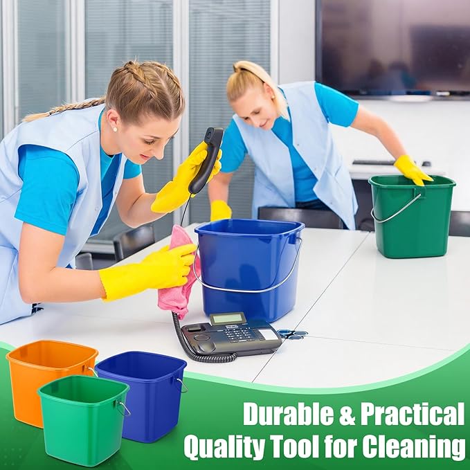 Zhehao 6 Pcs 3 Quart Bucket for Cleaning Small Sanitizer Bucket for Restaurant Square Plastic Pail with Handles for Home, Offices, Commercial Use, Food Service(Orange, Green, Blue)