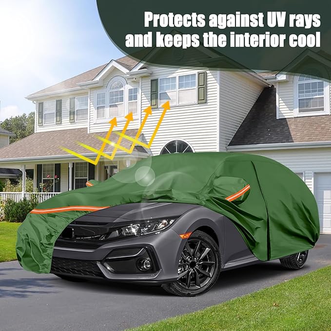 Waterproof Car Covers Replace for 2011-2025 Honda Civic, Multilayer Heavy Duty with Cotton Liner All Weather Custom-fit Car Cover with Zipper Door, Windproof Bands for Snow Rain Dust Protection