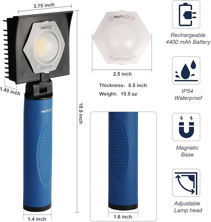 NextLED NT-V3505 Rechargeable Ceramic Coating Light, 1000 LM, CRI 95+, w/Detachable Light Diffuser, for Auto Detailing, Optimal Ceramic Car Coating, Paint correction Kit, Color Matching Tool