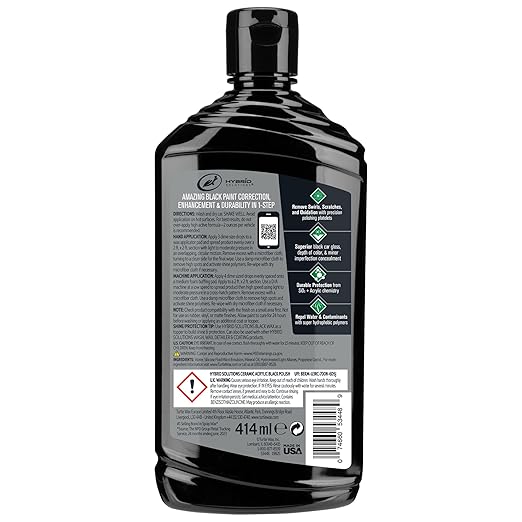 Turtle Wax Hybrid Solutions Ceramic Acrylic Black Car Polish and Wax, Car Scratch Remover & Car Paint Restorer for Black Cars, Deep Shine, Ceramic Coating Protection & Water Beading, 14 oz (Pack of 3)