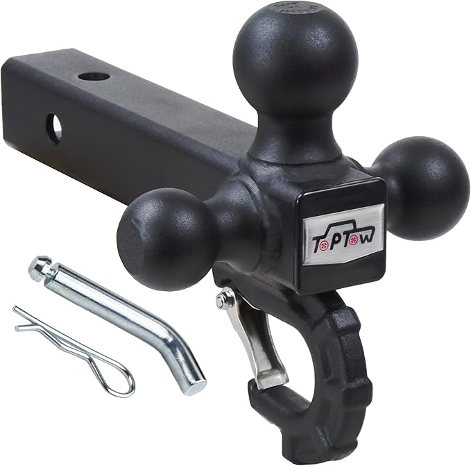 TOPTOW Trailer Hitch Tri-Ball Hitch with Hitch Balls & Beast Tow Hook Matte Black Fits for 2-inch Receiver,with Hitch Pin Kit