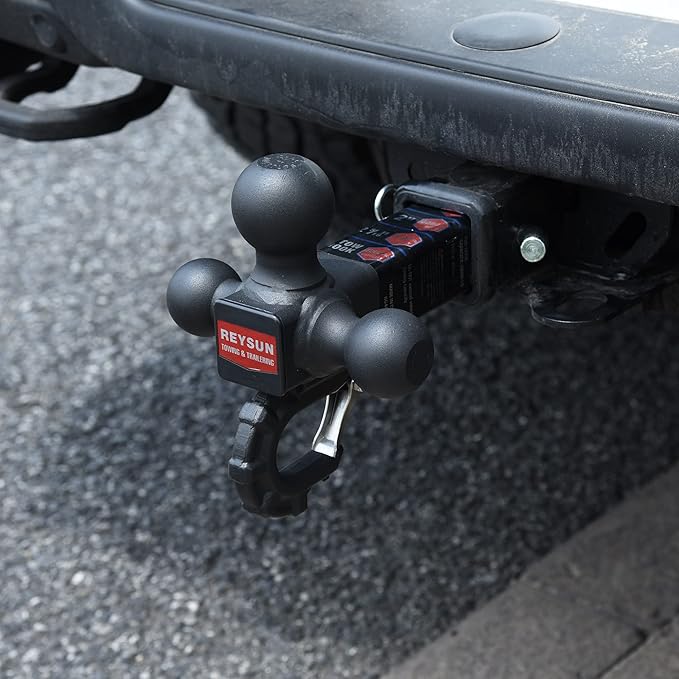 Patented Forged Trailer Hitch Tri-Ball Hitch with Hook: 3 Sizes in 1 Tow Ball Hitch, Fits 2-inch Hitch Receiver, Secure Locking Mechanism, Matt Black