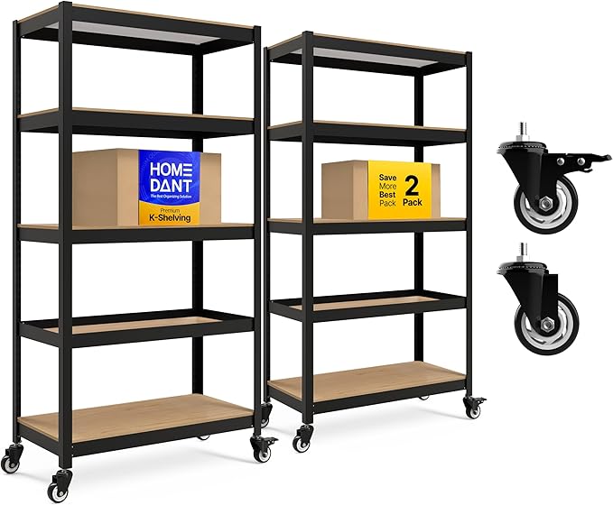HOMEDANT House 36.2" W 5 Tier Heavy Duty Garage Shelving Adjustable Metal Rack Storage Shelves Standing Shelf Unit Organizers Pantry Closet Office Black 2Pack