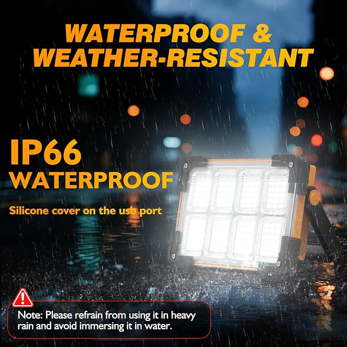 2 Pack 120W Solar Rechargeable Work Light, 144 LED 10000LM Led Work Light with 4 Modes, Portable Flood Light with Stand, IP66 Waterproof Outdoor Working Light for Emergency Mechanic Camping Repair