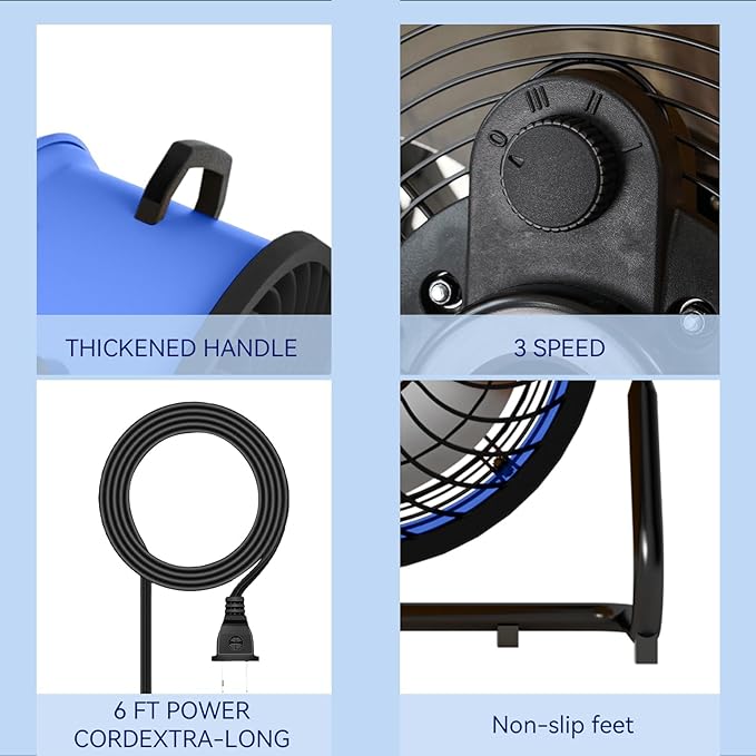 16 Inch High Velocity Industrial Floor Fan, 3000 CFM Heavy Duty Metal Shop Fan, 3 Speeds, 360° Tilt & Wall Mountable, Portable Air Circulator for Garage Workshop Warehouse Gym - UL Listed