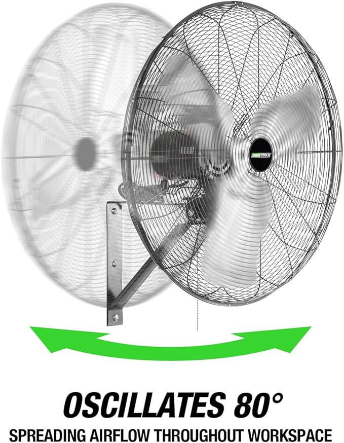 OEMTOOLS OEM24884 30" Indoor Oscillating Wall Fan, 9500 CFM Max. Garage 90 Degree Mounted Fan with 6 Ft. UL Listed Cord, Not for Outdoor Use