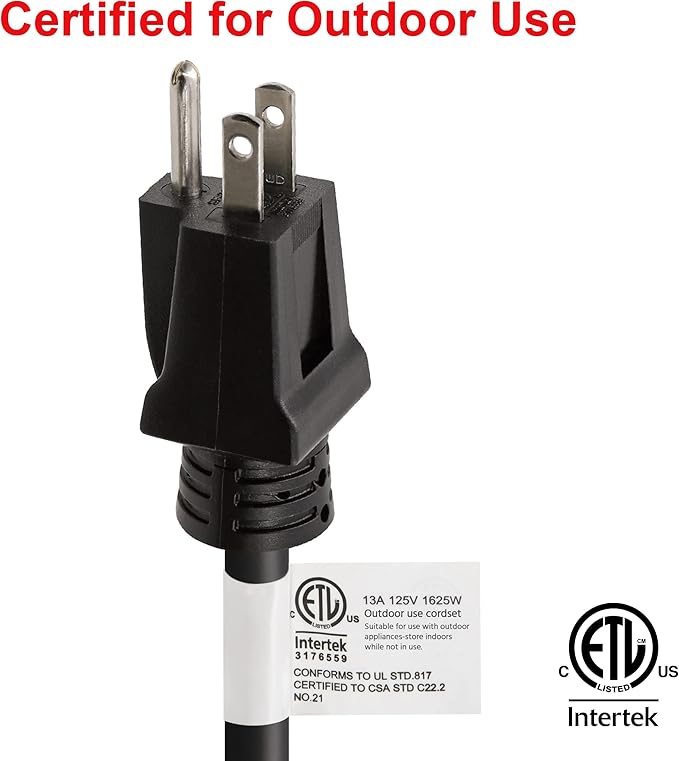 Clear Power 8 ft Indoor/Outdoor Extension Cord 16/3 SJTW, Black, Water & Weather Resistant, Flame Retardant, 3 Prong Grounded Plug, CP10122
