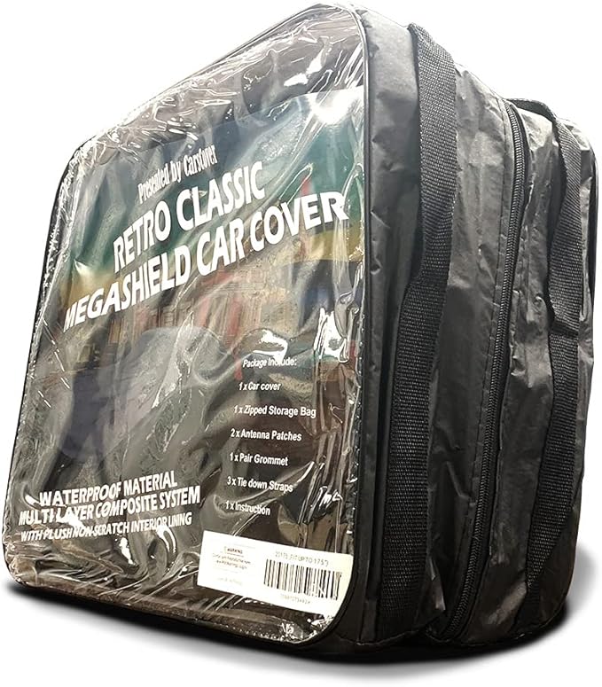 CarsCover Retro Classic Megashield Car Cover Heavy Duty All Weatherproof Waterproof Automobiles Indoor Outdoor Snow Rain Dust UV Protection Full Auto Vehicle Covers (Fit up to 215 inch Length)