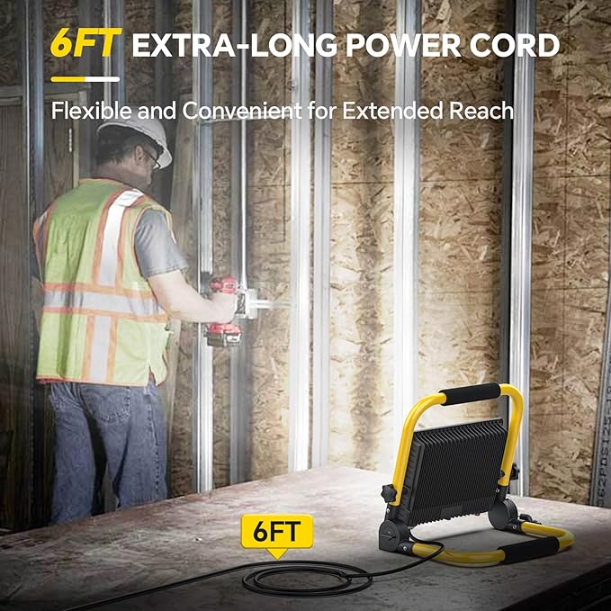10000 Lumen LED Work Light: Portable Work Light with 6FT Cord - IP66 Waterproof Flood for Indoor/Outdoor Job Site Workshop Construction Garage Lighting, Tool Gifts for Men, Dad, Him