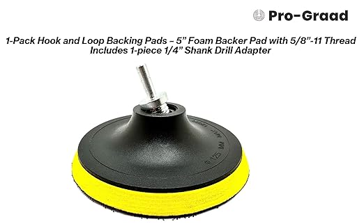1 Pack 5" Hook and Loop Backing Pads Foam Backer Pad with 5/8”-11 – 5 inch Backup Pads for use with Angle Grinder or Drill Sanding Polishing Discs – Includes 1 Each 1/4" Shank Adapter