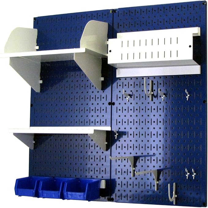 Wall Control Craft & Hobby Pegboard Organizer Storage Kit with Blue Pegboard and White Accessories