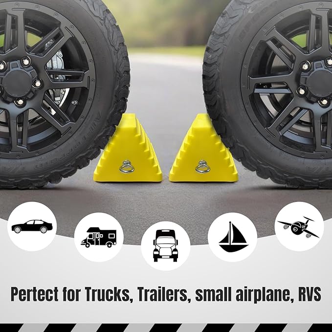 HOXWELL Premium 4 pcs Heavy Duty Wheel Tire Chocks, Vehicle Chocks with Eyebolt for Travel Trailers, Camper, Truck, Car and ATV 4 Pack, Yellow