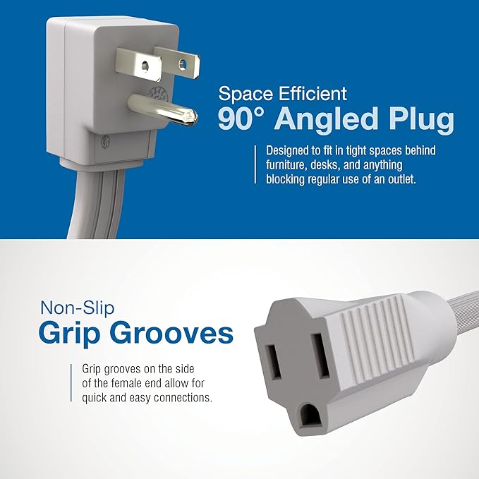 Appliance Extension Cord - 6ft Heavy Duty Gray Extension Wire for Air Conditioner, Refrigerator, & All Major Appliances - 14 Gauge High Voltage 3 Prong Flat-End Appliance Cord, for Indoor use