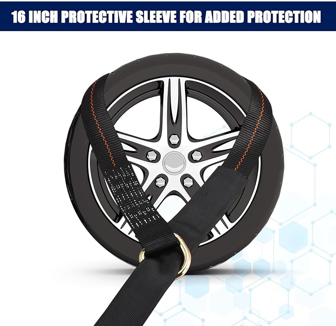 8 Pack Lasso Tow Truck Straps with D Ring 11, 000 Lbs Break Strength D Ring Auto Tie Down Wheel Lift Trailer Strap for Hauling Utv SUV Wrecker Rollback (2" X 12ft,Black)