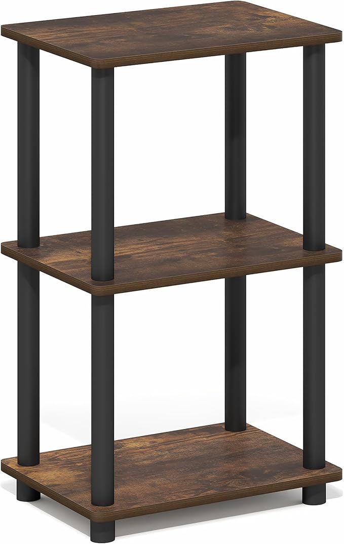Furinno Turn-N-Tube Storage Shelves, 3-Tier Open Frame Book Shelf, Standing Corner Shelf, Toolless Assembly, Open Shelves, for Organization and Storage, Living Room, Garage, Home Office, Amber Pine