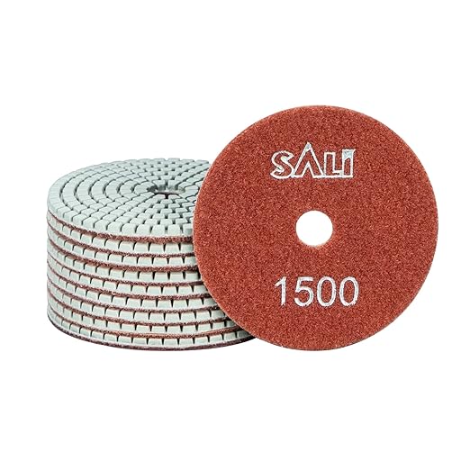 Sali 10 Pack Diamond Polishing Pads 4 Inch Wet Granite Stone Polish Pad Kit for Drill, Grinder, Polisher Polishing Pad for Concrete Marble Stone Countertop Quartz 1500 Grit