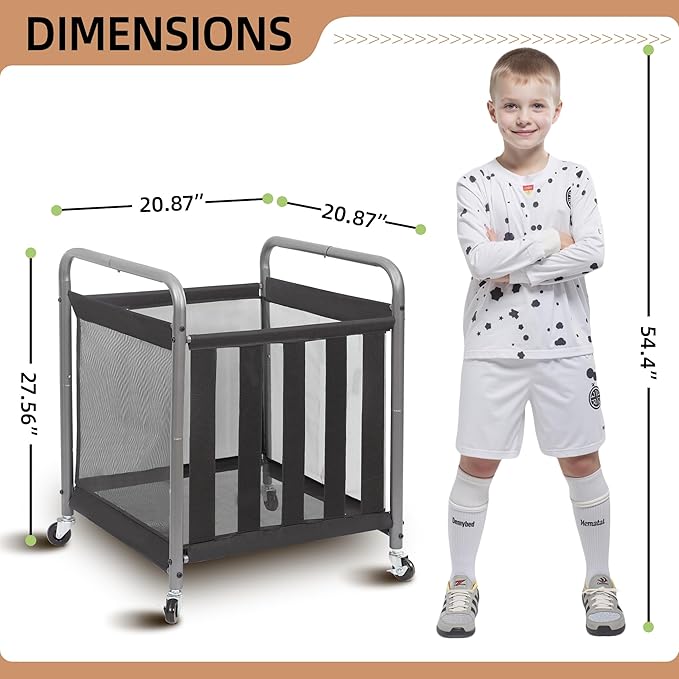 STORAGE MANIAC Ball Storage Bin Rolling Sports Ball Cart, Metal Garage Organizer Sport Rack Basketball Storage Cage for Garage or Gym, Indoor & Outdoor Sports Equipment Organizer