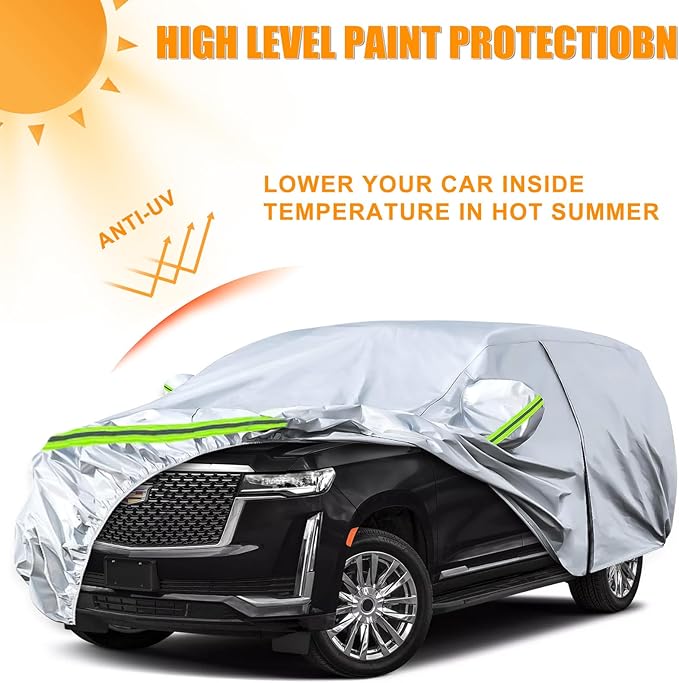 Waterproof Car Covers Replace for 2007-2025 Chevy Suburban/GMC Yukon XL/Cadillac Escalade ESV, 6 Layers Silver All Weather Car Cover with Zipper Door for Snow Rain Dust Protection