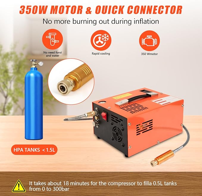 PCP Air Compressor, 4500PSI Portable PCP Compressor, 12V DC/110V AC PCP Airgun Compressor Manual-stop, w/External Power Adapter, Built-in Fan, Suitable for Paintball, PCP Rifle, Pistol, Scuba Bottle