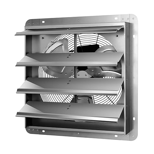 Simple Deluxe 16 Inch Wall Mounted Shutter Exhaust Fan, Aluminum, 1200 CFM, 1550 RPM, for Attic, Garage, Louvered Vent, Plant, Greenhouse, Silver