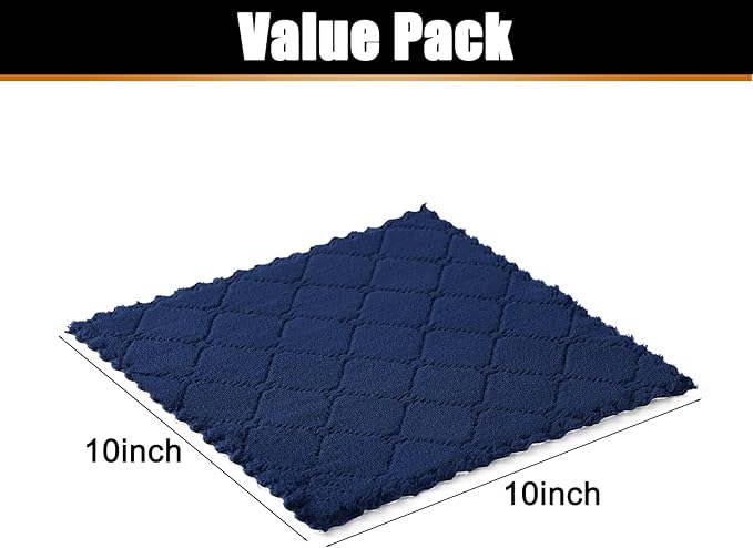 Mordimy 18 Pack Kitchen Cloths Dish Towels (10" x 10", Navy Blue & White), Super Soft and Absorbent Dish Cloths, Coral Velvet Microfiber Cleaning Cloth, Nonstick Oil Fast Dry Dishcloths