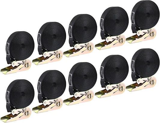 LIFERUN 10 Pack 1" x 20' Ratchet Straps Heavy Duty, 1760lbs Break Strength Endless Ratchet Strap, NO Hook, Tie Down Straps for Motorcycles, Goods, Luggage,Black