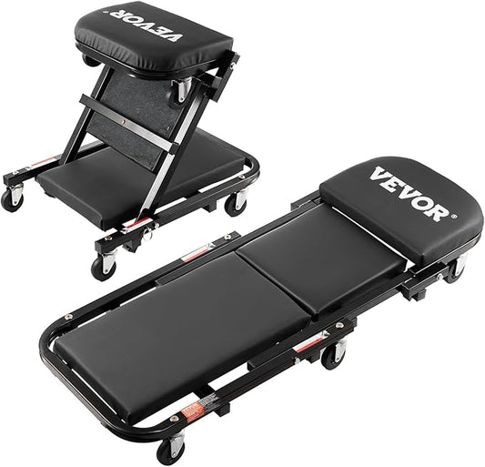 VEVOR Foldable Z Garage Creeper, 40 in, 450 lbs Load Capacity Rolling Folding Mechanic Creeper Stool, with 6 Universal Wheels Padded Seat Steel Frame, Lay Down or Sit Chair for Garage Shop or Home