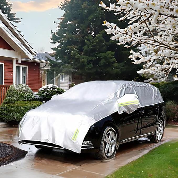 Half Car Cover with Cotton All Weather Car Body Covers Outdoor Indoor for All Season Waterproof Dustproof UV Resistant Snowproof Universal (Fit MPV/SUV Length 184'' to 195''), Silver