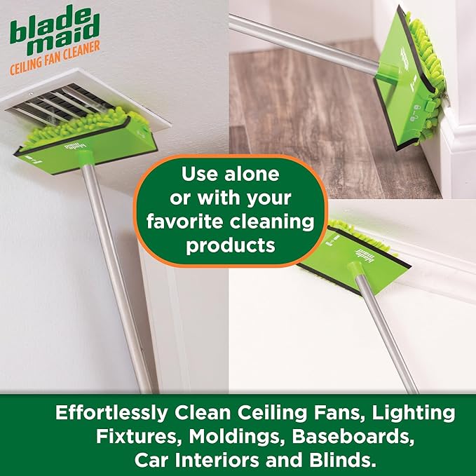 Blade Maid Ceiling Fan Blade Cleaner & Duster | Extendable Pole for High Ceilings, Moldings, Blinds, Walls & Cars, Corner Cleaning Tool, with Reusable Microfiber Pads | Size 3 feet (Pack of 1)