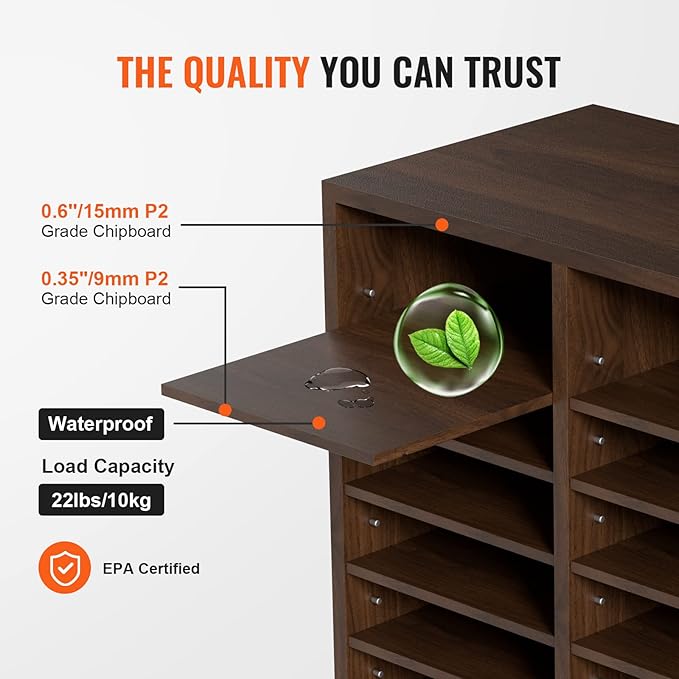 VEVOR Literature Organizers, 36 Compartments Office Mailbox with Adjustable Shelves, Wood Literature Sorter 39.3x12x26.8 inches for Office, Home, Classroom, Mailrooms Organization, EPA Certified Brown