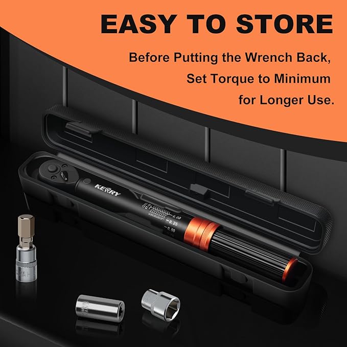 Kerry 3/8 Inch Drive Click Torque Wrench, 5-50 FT.LB/6.8-67.8 Nm, ±3% High Accuracy, Dual Range Scales, Clearly Graduated, Eeasy Read, Hardened Alumium Alloy, 72 Tooth Click Torque Wrench for Bike