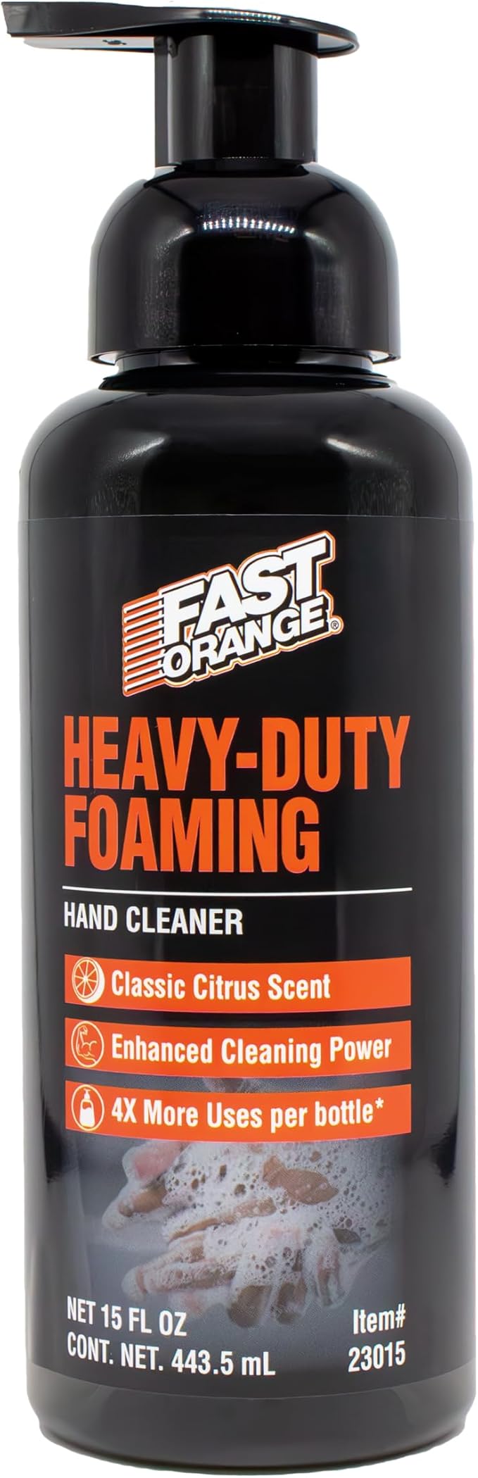 Fast Orange Heavy-Duty Foaming Hand Cleaner 23015, Cleans Grease, Grime & Oil for Garage & Home Use, New and Improved Skin-Conditioning Formula 10 Times More Uses/Bottle, 15 Fl Oz.