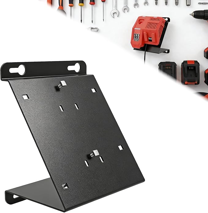 Angled Heavy-Duty Alloy Steel Wall Mount for Milwaukee Charger - Single Fit Milwaukee M18V & M12V Rapid Charge, Detachable Secured Holder Bracket for Pegboard/Wall Installation