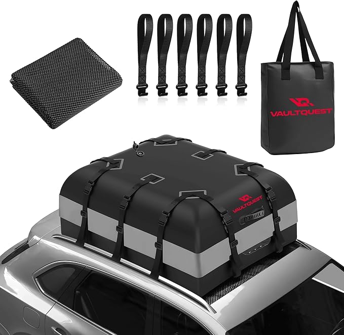 Waterproof Car Roof Bag Cargo Carrier - 20.07 Cubic Feet Extra Large Storage with Anti-Slip Mat, Door Hooks & Packing Bags. Safe Heavy Duty Travel Solution for Family Trips, Camping, Vacation