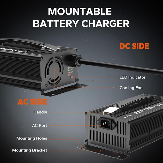 LiTime 29.2 V 20 A Lithium Battery Charger Designed for 24V LiFePO₄ Battery, Fast, Smart & Safe Support 0V Reactivation and 4‑Stage Protection, Deep Cycle Rechargeable Batteries of Home, RV