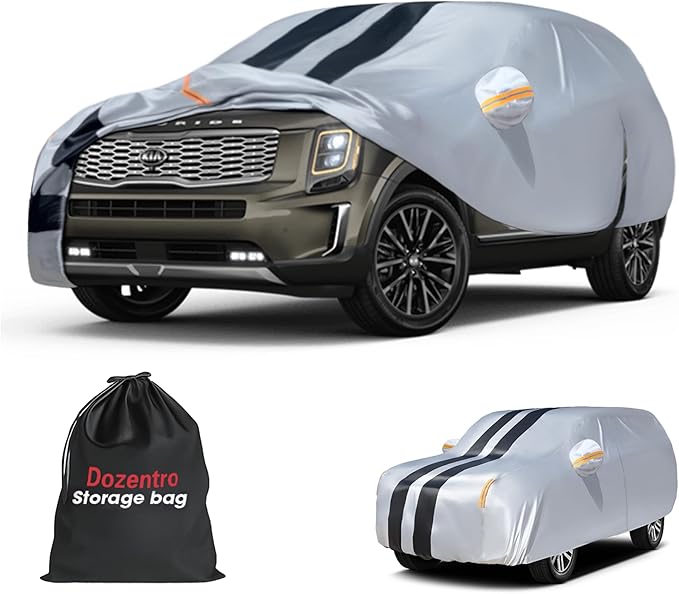Multi-Layer Car Cover Custom Fit for Kia Telluride(2016-2026), 100% Waterproof All Weather for Automobiles, Gift with Towel, Heavy Duty Car Covers for Rain Sun UV Protection with Door Zipper